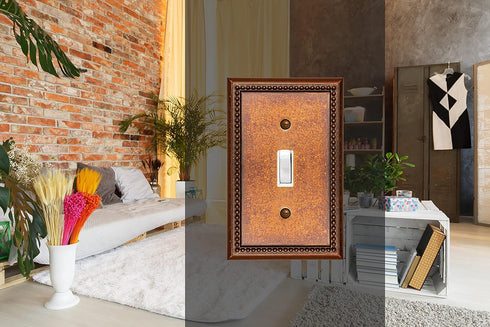 Raised Pearls Decorative Wall Plate Switch Plate Outlet Cover (Single Toggle, 3 Pack, Sponged Copper)...