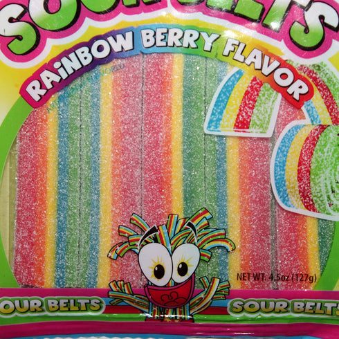 Sour Dudes (1) Bag Sour Belts - Rainbow Berry Flavor - Made With Real Fruit Juice Sour & Sweet Candy - 4.5 oz...