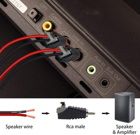 Poyiccot Speaker Wire to RCA Adapter Converter, RCA to Speaker Wire Adapter Subwoofer Phono Male to AV 2 Screw Terminal Video Audio Spring Press T...