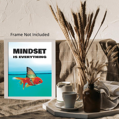 Posterizer 1 pcs-Mindset is Everything-shark goldfish-Motivational & Inspirational Girls room art-Decor for Bedroom, Office- UNFRAMED Wall Art...