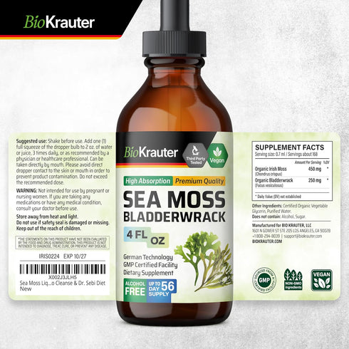 BIO KRAUTER Irish Sea Moss Drops - Seamoss Supplement with Bladderwrack - Vegan Immune Support Supplement - Chondrus Crispus Irish Moss & Bladderw...