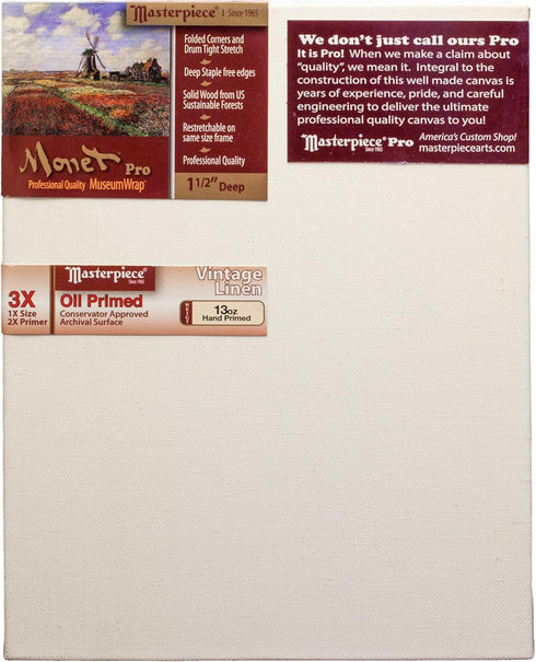 Masterpiece Artist Canvas 44109 Monet PRO 1-1/2" Deep, 6" x 6", Linen 13.0oz - 3X - Vintage Oil Primed...