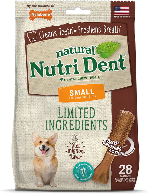 Nylabone Nutri Dent Dog Dental Chews - Natural Dog Teeth Cleaning & Breath Freshener - Dental Treats for Dogs - Filet Mignon Flavor, Small (28 Cou...