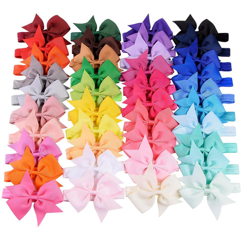 jollybows 40pcs Baby Girls Hair Bows Headbands Grosgrain Ribbon Hair Band Accessories for Infants Newborn Toddler (4In)...