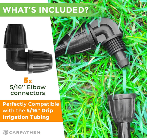 CARPATHEN Drip Irrigation Elbow Fittings 5/16-5 Pcs Drip Irrigation Connectors for Drip Irrigation Tubing (.42" OD x .30" ID) - Irrigation Parts f...