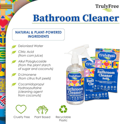 2-Pack TrulyFree Bathroom Cleaner - Cleaning Spray, for Toilet, Sink, Tub, Shower - Includes: 16-oz Spray Bottle, One refill pouch used for initia...