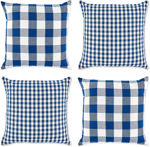 DII Decorative Square Throw Pillow Cover Collection Cotton, Machine Washable, Hidden Zipper, 18x18, Navy Gingham, 4 Piece...
