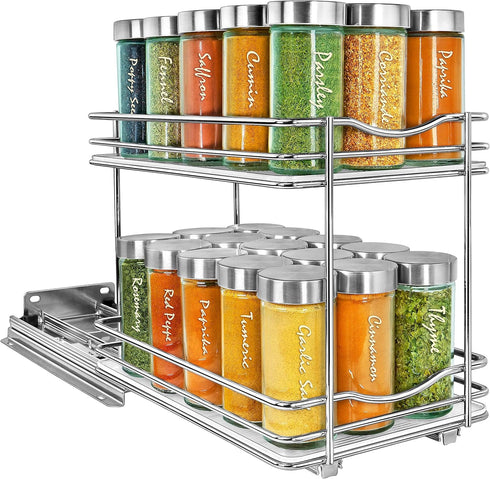 LYNK PROFESSIONAL® Pull Out Spice Rack Organizer for Inside Kitchen Cabinets - 6-1/4 inch Wide - Slide Out Drawer – Chrome Sliding Spice Cabinet O...