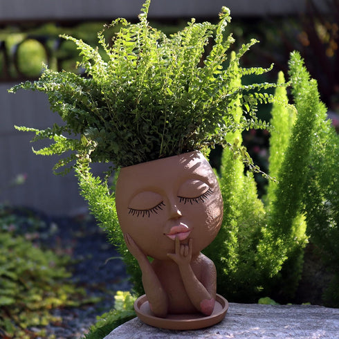Face Flower Pots Head Planter, Cute Resin Face Planters for Indoor Outdoor Plants, Macetas Para Plantas Funny Head Plant Pot Face Vase with Draina...