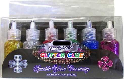 BAZIC 6 Color Glitter Glue Set 20 Milliliter Bottles - Classic Colors - Green, Gold, red, Silver, Blue, and Purple...