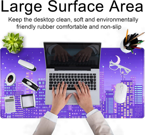 Purple Anime Desk Mat Japanese Tokyo City Mousepad Retro Neon Pixel XXL Deskmat Gaming Anime Cool Kawaii Large Mouse Pad Keyboard Mouse Mat Desk P...