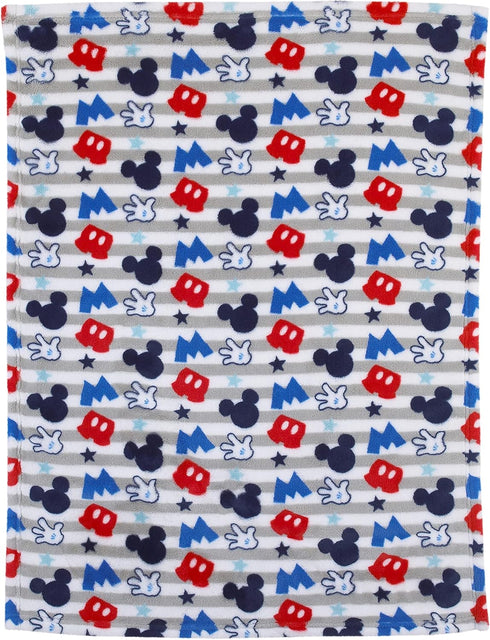 Disney Mickey Mouse Plush Grey, Red, Blue Baby Blanket...