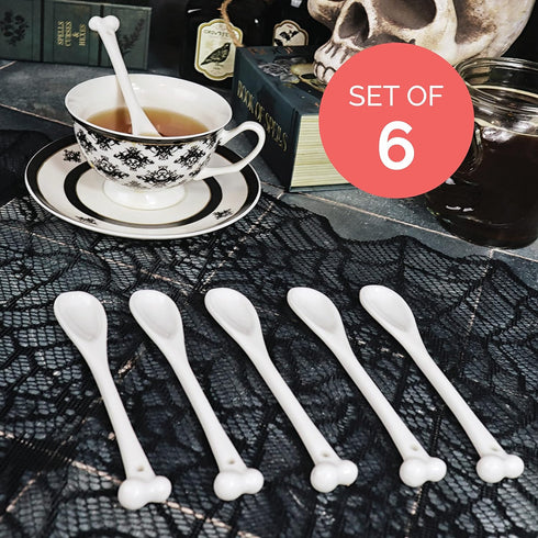 Ceramic Bone Spoons - Set of 6 - Spooky Valentines Day Gifts, Goth Valentines Day Decor - Skull Spoon, Witchy Gifts, Goth Gifts For Women, Spooky ...