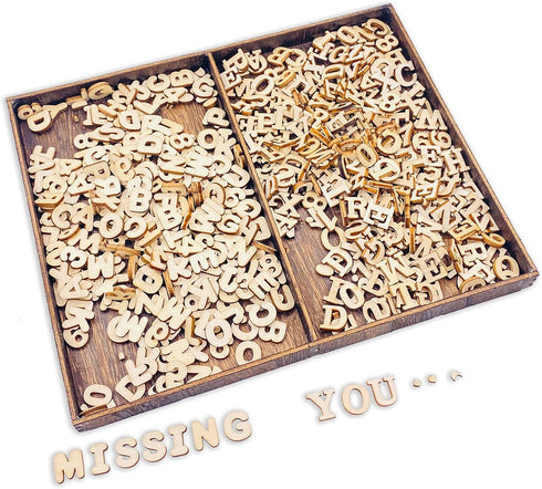 Cregugua 592 Pieces 1/2 Inch Mini Wooden Alphabet Letters and Unfinished Wood Numbers with Rustic Storage Tray for Scrapbooking DIY Crafts Homemad...
