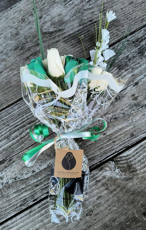 St. Patrick's Day Green and White Flower Bouquet Closed Bud Roses (2 Dozen)...