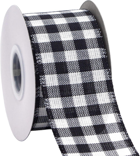 Ribbli Black and White Wired Ribbon, Buffalo Plaid Ribbon 2-1/2 Inch x Continuous 10 Yard,Burlap Ribbon for Big Bow,Wreath,Tree Decoration,Outdoor...