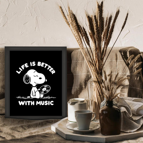Posterizer 1 pcs-Life Is Better With Music-Snoopy Quotes-Kids Room Art-Gift for Girls, Boys, Teens-Gift for Daughter, Son, Kids-decor for Boys, Te...