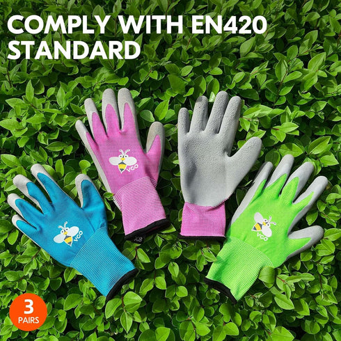 Vgo... 3-Pairs Age 3-5 Kids Gardening Gloves, Children Yard Work Gloves, Soft Safety Rubber Gloves (XXXS, KID-RB6013)...