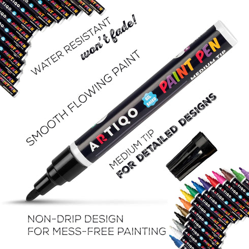 Paint pens for rock painting - Wood, Glass, Metal and Ceramic Works on almost all surfaces set of 15 Vibrant Medium tip Oil Paint Marker Pens, Qui...