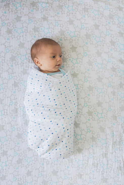 SwaddleDesigns Softest Cotton Muslin Fitted Crib Sheet/Toddler Sheet for Baby Boy & Girl, Blue & Sterling Starshine...