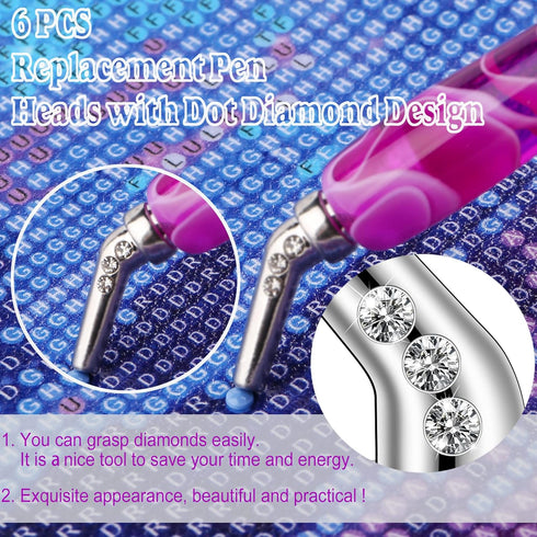 Heyseri 16 Pieces Diamond Painting Pen Accessories, 45° Ergonomic 6 Pieces Replacement Stainless Steel Pen Tips, 5D Resin Diamond Art Tools with G...