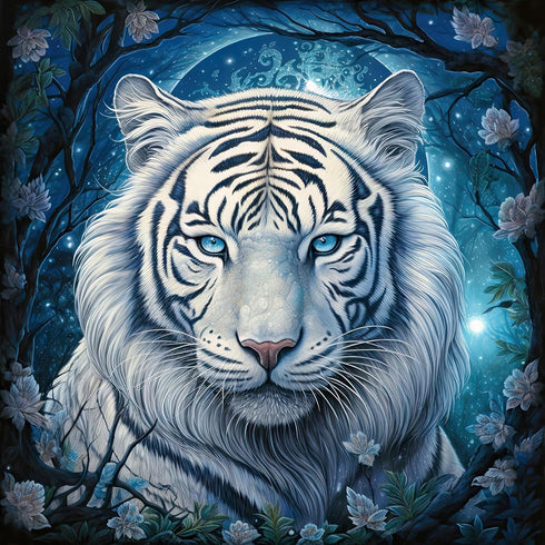 Fabric Panel 14"x14" White Tiger 100% Cotton Quilting Sewing Square M746...