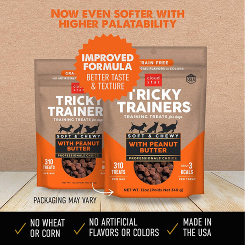 Cloud Star Tricky Trainers Chewy Grain Free Training Treats for Dogs, Made in the USA, Peanut Butter 12 oz....