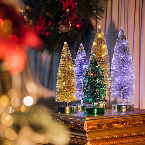 Varmax Mini Christmas Tree with Lights Prelit Christmas Tree Tabletop Tree Bottle Brush Trees 9.4‘’, Green...