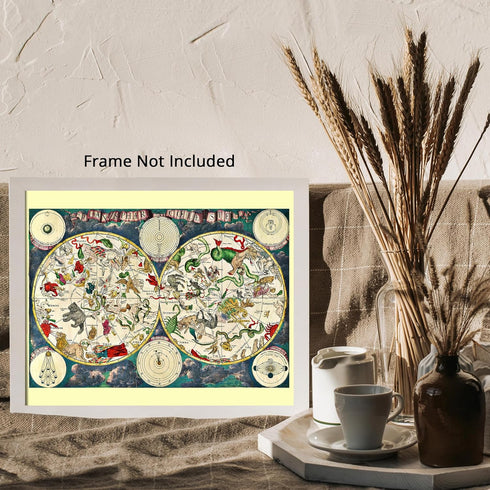 Posterizer 1 pcs-Map of the Skies With Mythological Creatures-Astrology & Zodiac Art-Astronomy & Celestial Art-Gift for Steampunk and Astrology Lo...