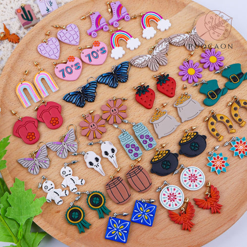 Puocaon 70s Heart Clay Cutters - 7 Pcs 3D Print Clay Cutters for Earrings, Arch Frame Sunflower Polymer Clay Cutters for Jewelry Making, Guitar Di...