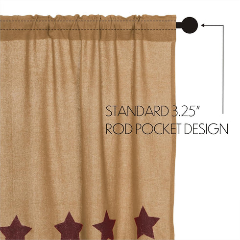 Burlap Natural with Burgundy Stars Primitive 16"x72" Valance Tan Rod Pocket Stenciled Cotton Kitchen Window Curtains...