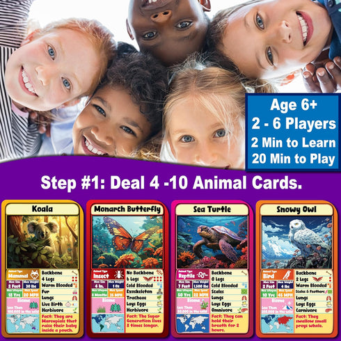 THINK2MASTER Animal Kingdom Info Quest Educational Card Game - Perfect for Boys, Girls, Kids, Classroom, Friends and Families to Have Fun While Le...