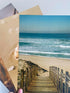 Sandy Beach Landscape Set of 3 Unframed Wall Prints, Coastal Sea Shell Ocean Waves Beach Path Wooden Bridge Reeds Posters, Bathroom Living Room Be...