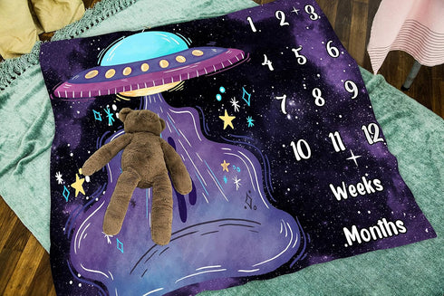 Space Baby Age Blanket, UFO Astronaut Baby Monthly Milestone Blanket Growth Chart Blanket, 48x40 inch Memory Blanket Nurse Receiving Blanket Baby ...