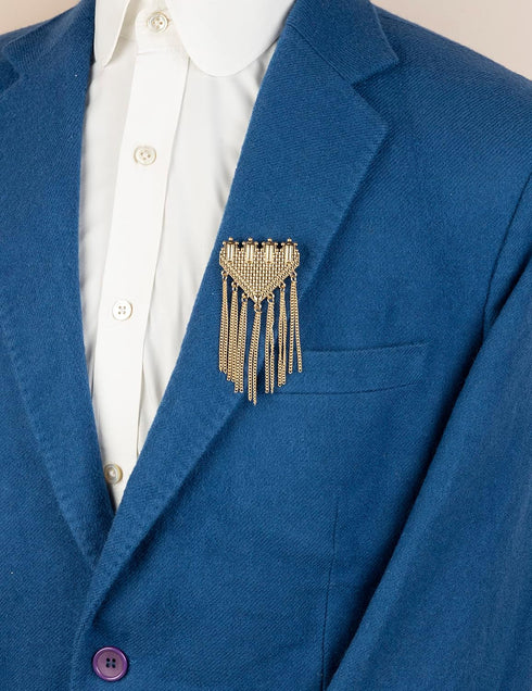 Knighthood Gold Triangular Executive Abstract Detailing And Hanging Tassel Chain Collar Pin Brooch, Suit Stud, Shirt Studs, Lapel Pin Accessories ...