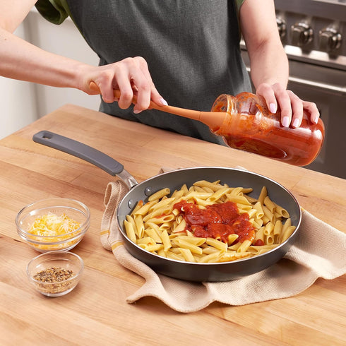 Tovolo Apricot Flex-Core All-Silicone Long-Handled Jar Scraper Spatula, Angled Turner Head, Kitchen Tool With Flat Back & Curved Front for Scoopin...