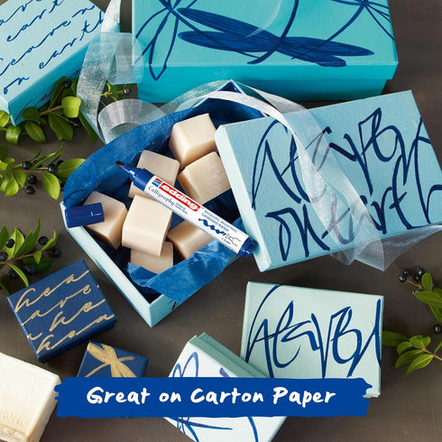 edding 1455 calligraphy marker - set of 3 markers - black, steel blue, crimson lake - flexible calligraphy nib 1-5 mm - fibre pen for paper, wood,...