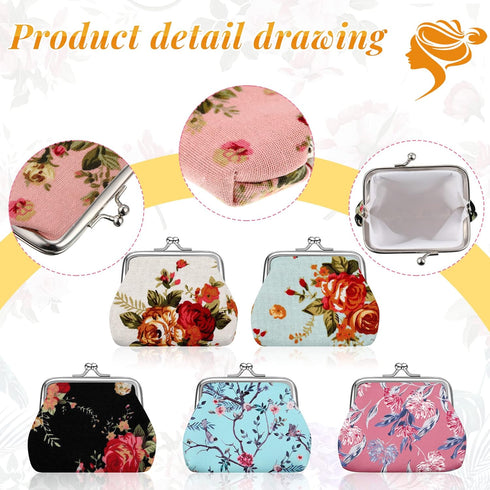 10 Packs Women Coin Purse Small Coin Purses Pouches Cute Change Wallets for Women Kiss Lock Change Purse Change Pouch (Floral)...