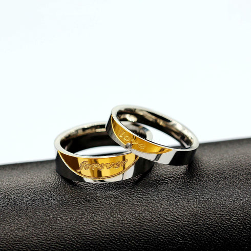 Uloveido A Pair of Titanium Gold Forever Love Double Couples Promise Rings 6mm Men and 5mm Women Wedding Bands Set Gift CR058...