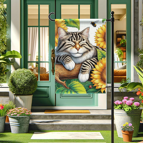 Adorable Cat and Sunflower Garden Flag Welcome Yard Flag Burlap Double Side 12x18 Outdoor Farmhouse Decor Cute Garden Flag for Outside...