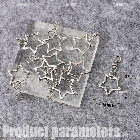 AUEAR, 60 Pack Silver Star Shaped Spring Snap Keychains Clip Metal Key Chains Pentagram Hanging...
