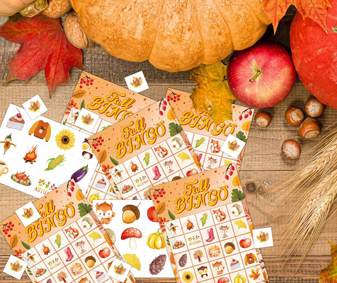 Joy Bang Fall Bingo Games for Kids Adults, Autumn Thanksgiving Bingo Cards for 24 Players, Fall Party Supplies Favors for Family School Classroom ...