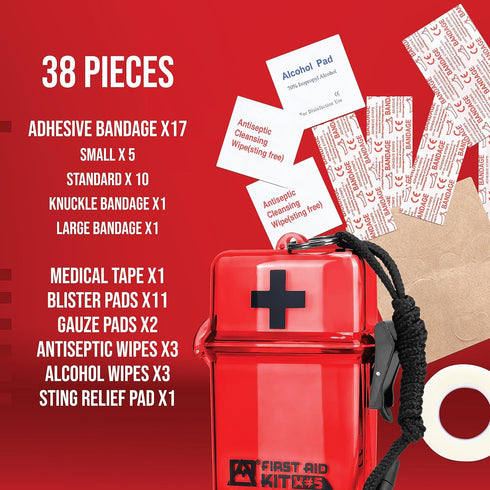 Avalanche Mini First Aid Kit - Essential 30 Piece Compact Kit in Waterproof Case with Carabiner - Camping Essential for Safety and Preparedness - ...