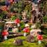 Queekay Resin Hedgehogs & Wood Mushroom Sculpture, Fairy Wild Garden Supplies, 6 Pieces, Red, Handmade Decor...