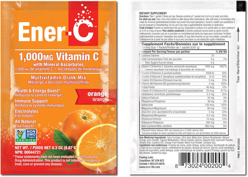 Ener-C Orange Multivitamin Drink Mix Powder Vitamin C 1000mg & Electrolytes with Real Fruit Juice Natural Energy & Immune Support for Women & Men ...