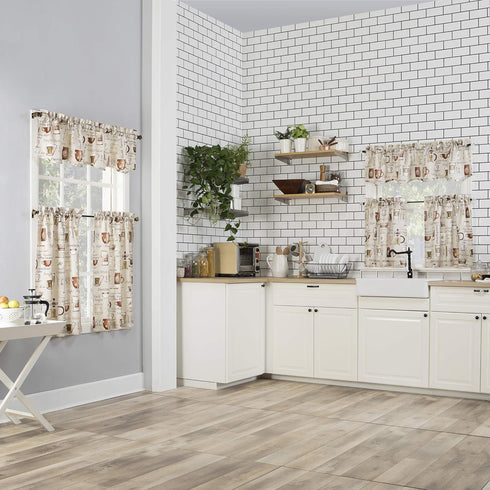 No. 918 Bristol Coffee Shop Semi-Sheer Rod Pocket Kitchen Curtain Valance and Tiers Set, 54" x 24", Ivory Off-White...