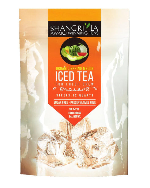 Shangri-La Tea Company Iced Tea Bags, Organic Spring Melon Green Tea, Unsweetened and All Natural, Brews 2 Quarts Per Tea Bag, (6 Count), (5060)...