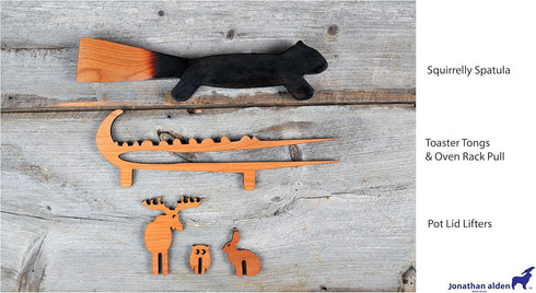 Jonathan Alden Pot Lid Lifter Set, Wilderness Animals, 3-Piece, Cherry Wood, Natural...