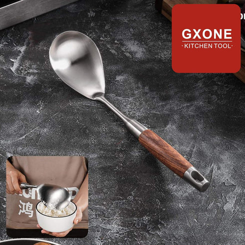 Large Serving Spoons,304 Stainless Steel Cooking Spoon with Heat Resistant Wooden Handle,Silver/12.4Inch...