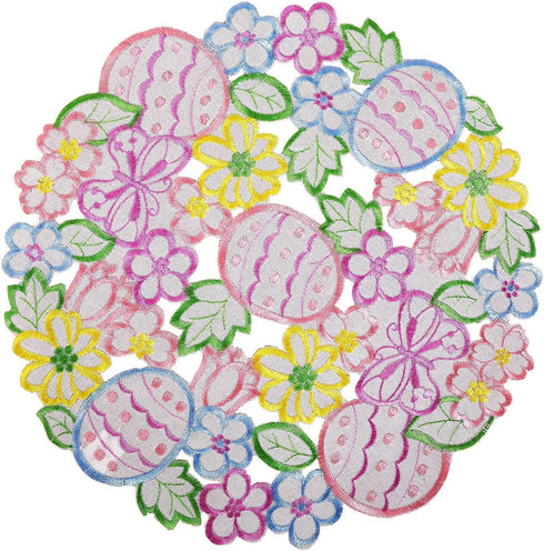 Easte Egg Placemat 14" Set of 4 Cutwork Embroidered Spring Flowery Floral Eggs Dresser Scarf for Home Kitchen Dining Spring Holiday Tabletop Decor...